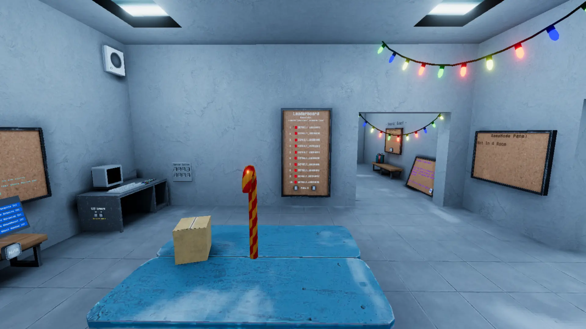 The lobby with the leaderboard and gamemode boards