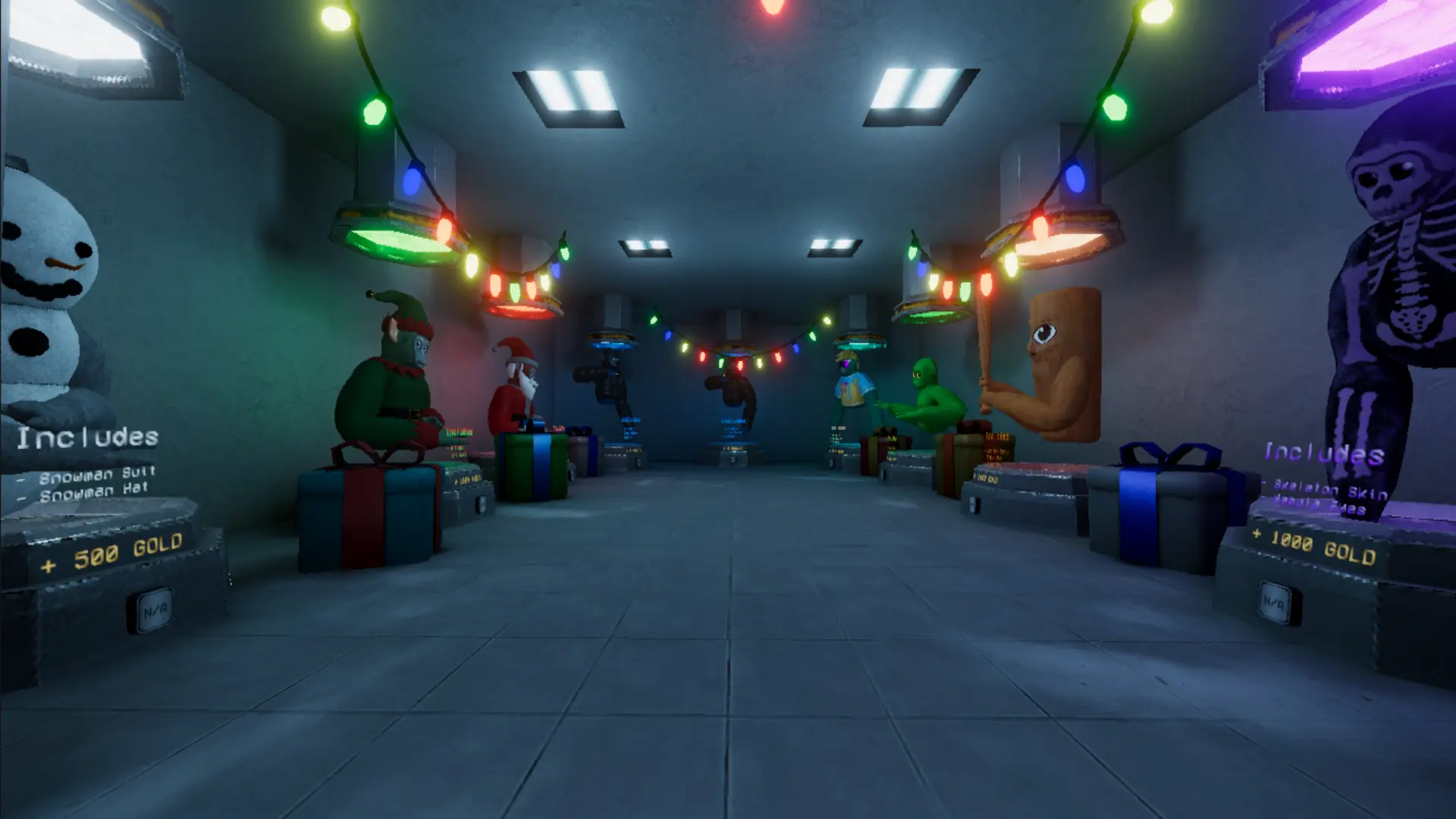 The cosmetics hallway lined with skins and glowing lights